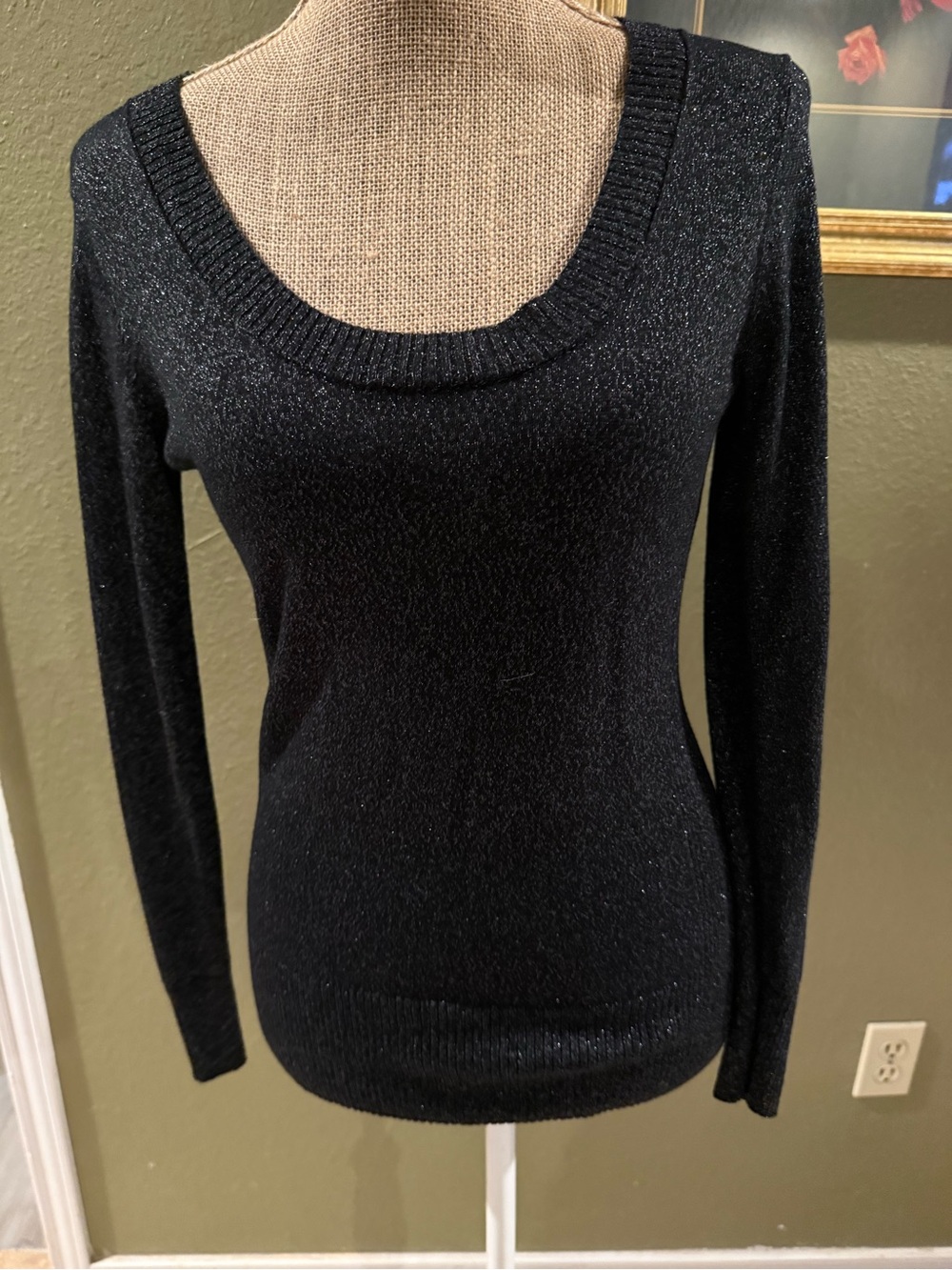 attention Black Shimmer Scoop-Neck Sweater